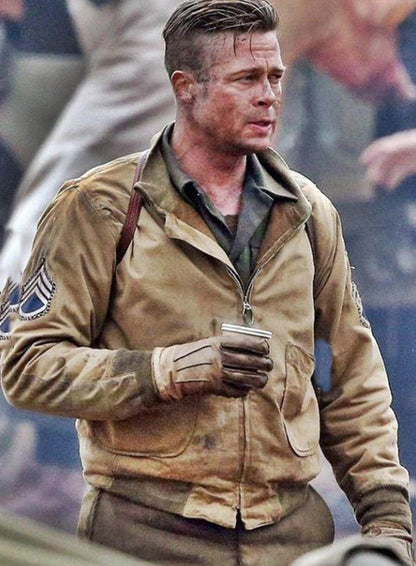 Brad Pitt Fury Khaki Cotton Jacket