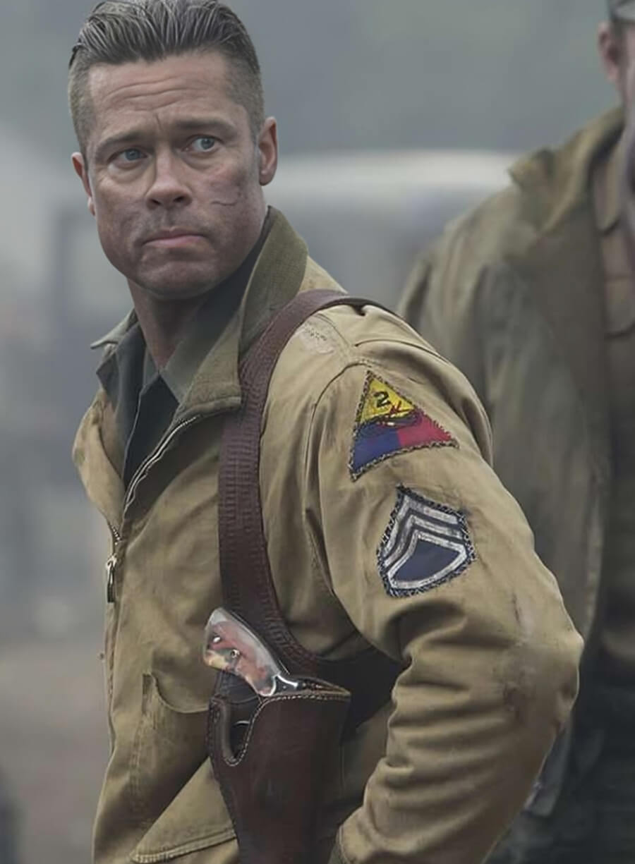 Brad Pitt Fury Khaki Cotton Jacket