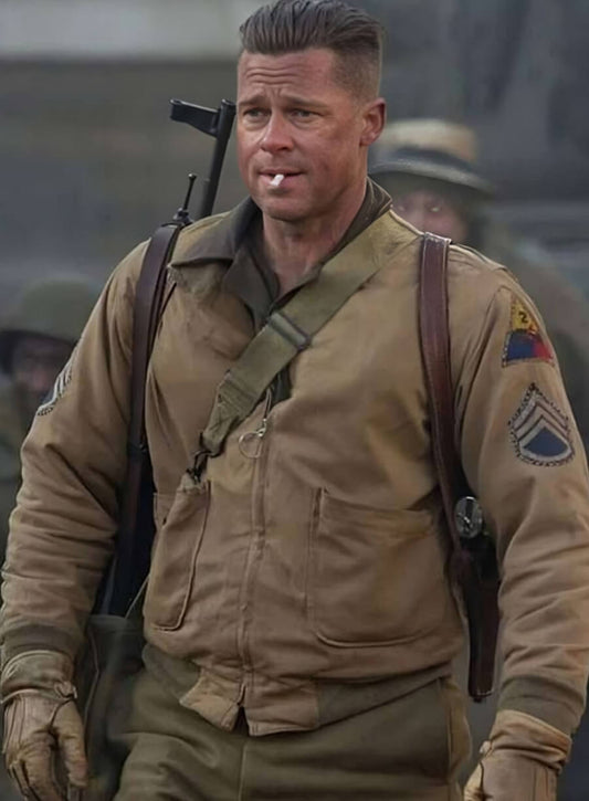 Brad Pitt Fury Khaki Cotton Jacket
