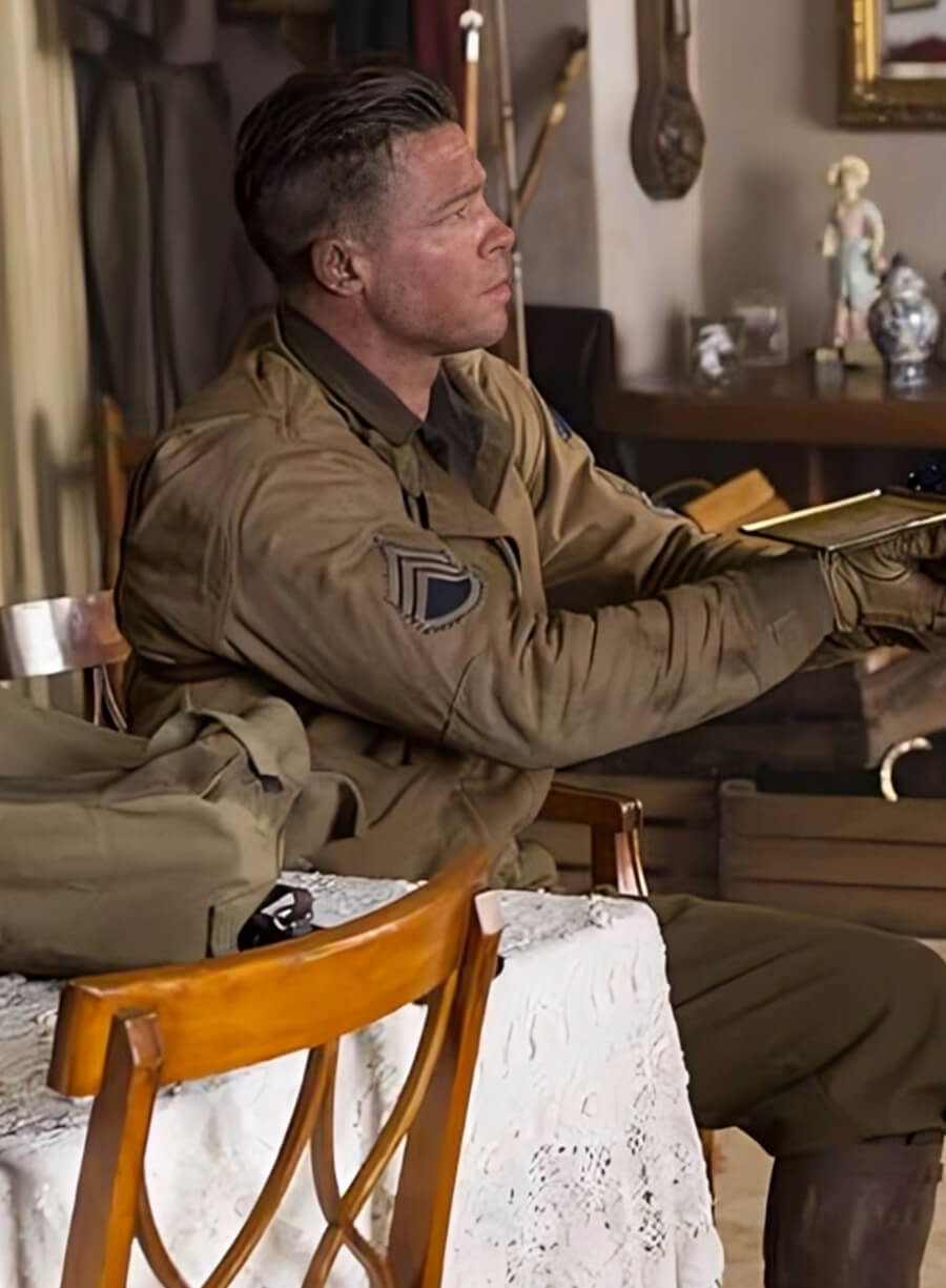 Brad Pitt Fury Khaki Cotton Jacket
