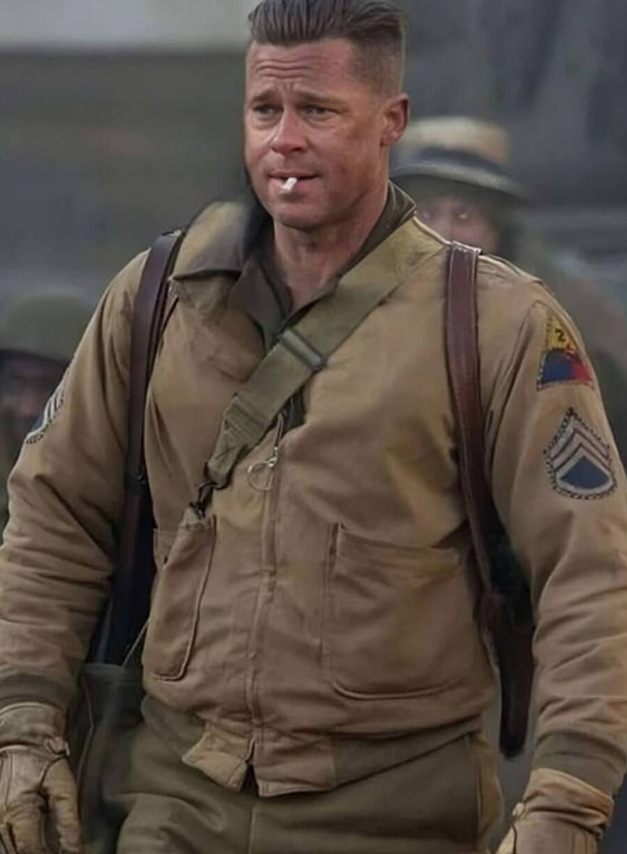 Brad Pitt Fury Khaki Cotton Jacket