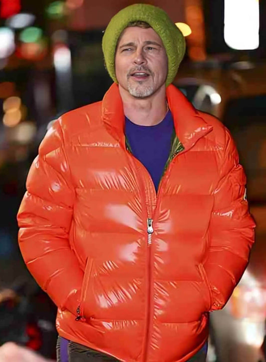 Brad Pitt Wolfs 2024 Orange Puffer Jacket