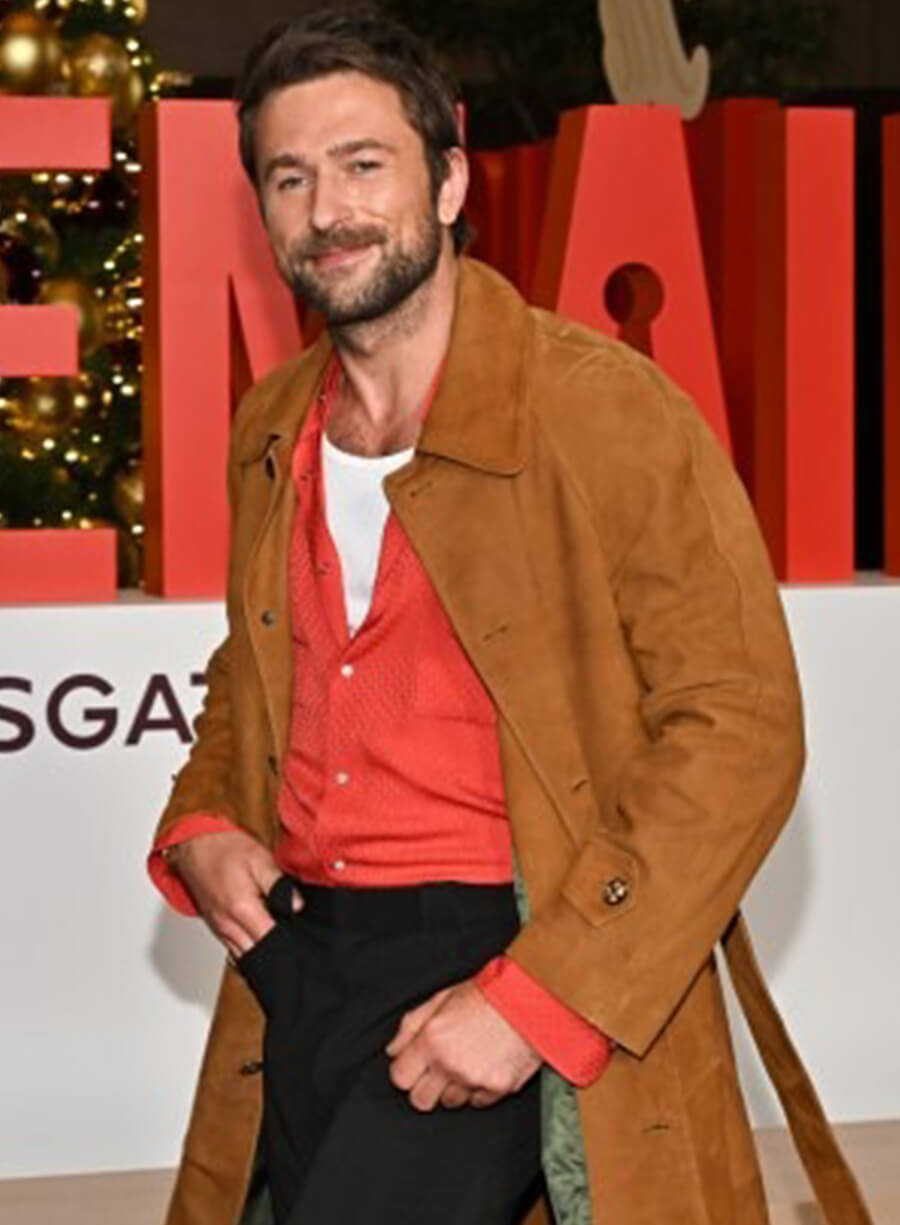 Brandon Sklenar The Housemaid 2025 Brown Suede Coat
