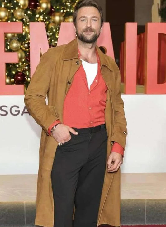 Brandon Sklenar The Housemaid 2025 Brown Suede Coat