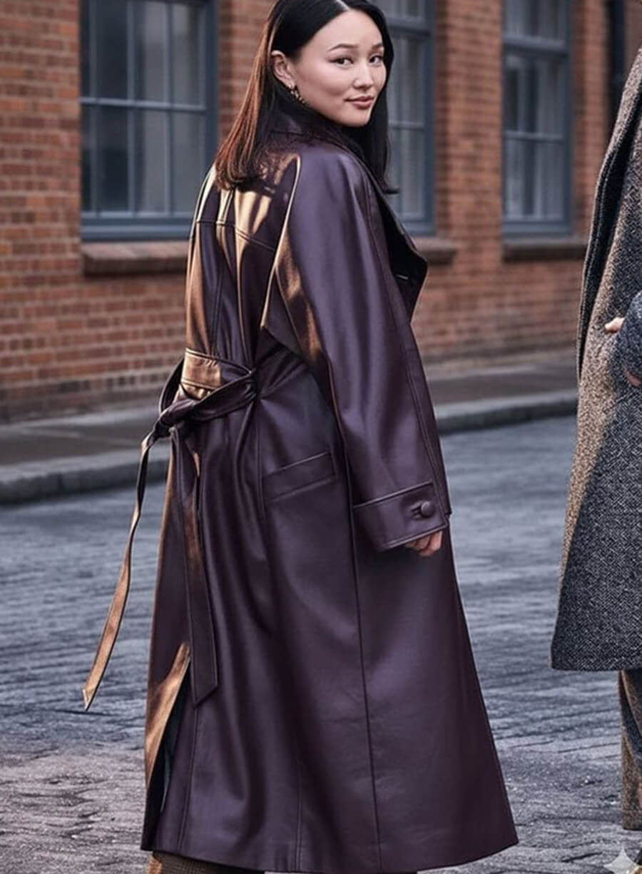 Bridgerton S04 Sophie Baek Burgundy Trench Coat