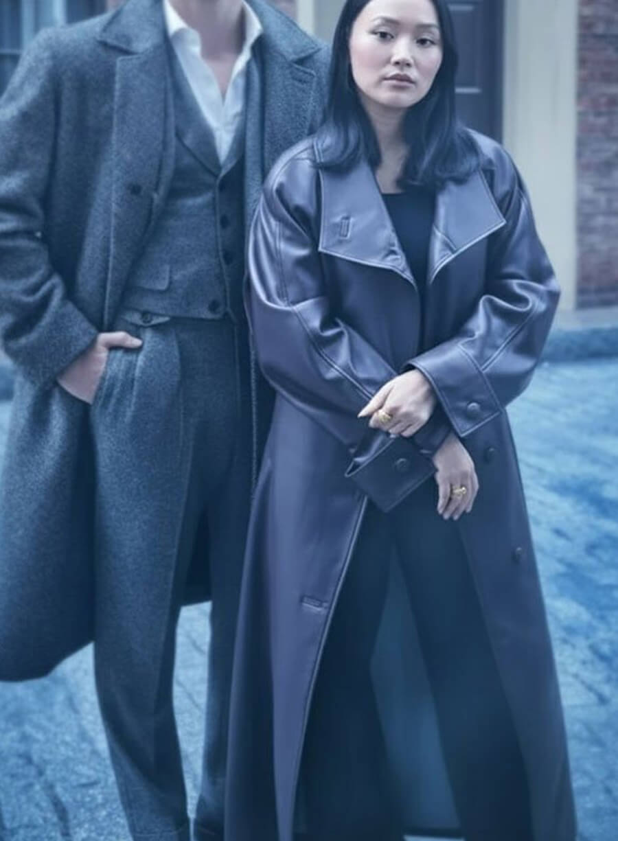 Bridgerton S04 Sophie Baek Burgundy Trench Coat