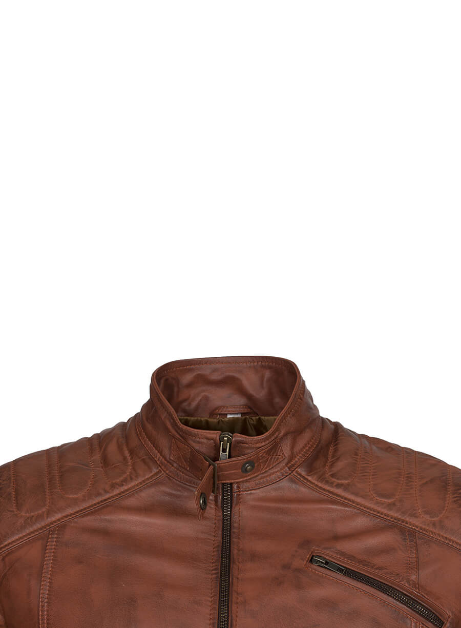 Brown Padded Real Leather Jacket
