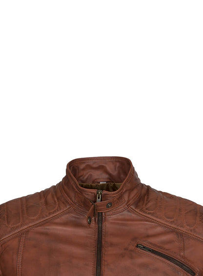 Brown Padded Real Leather Jacket