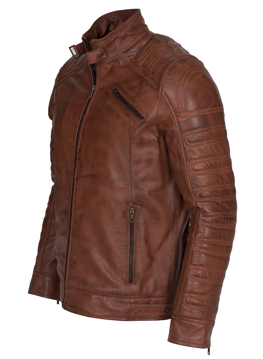 Brown Padded Real Leather Jacket