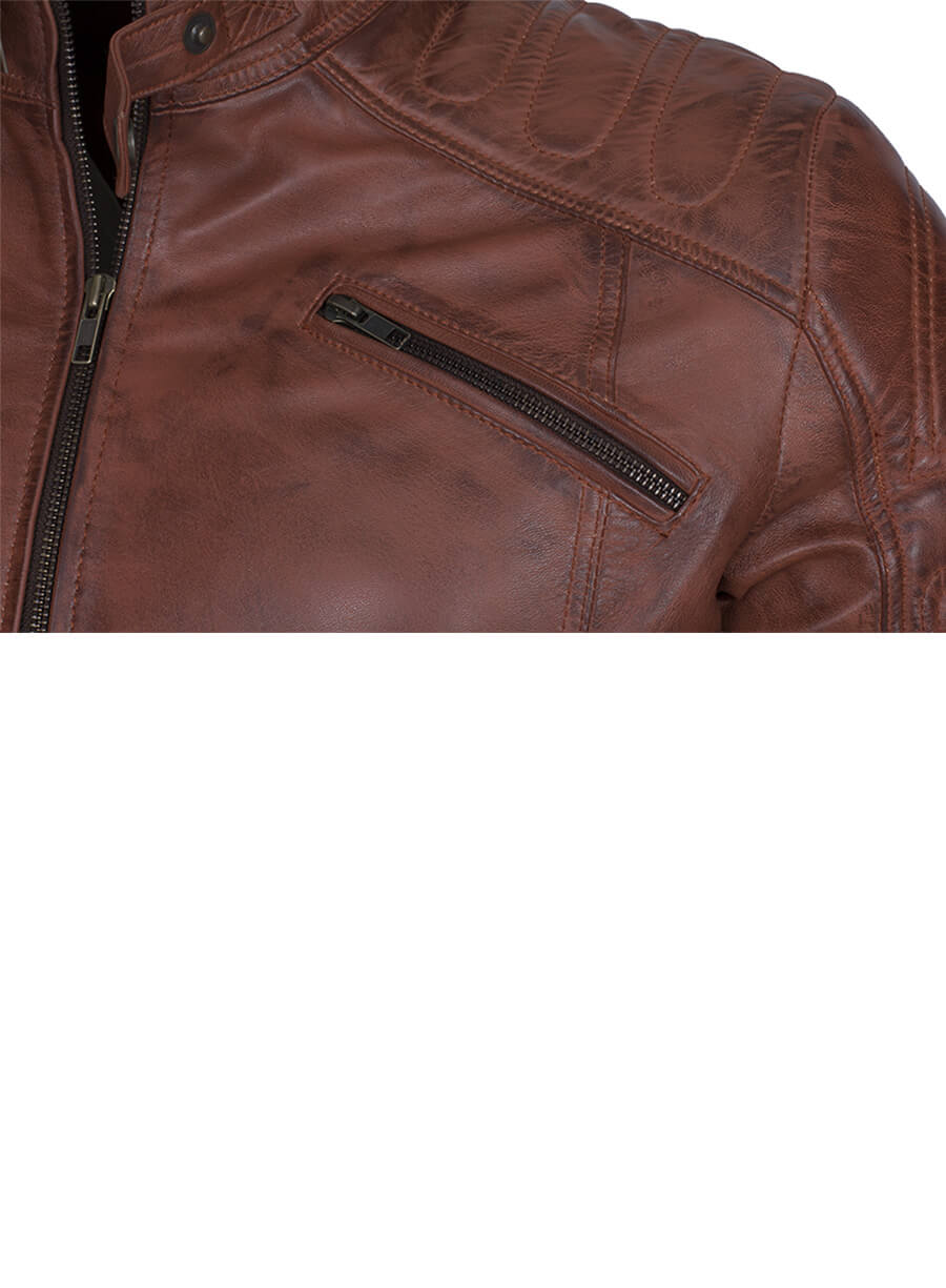 Brown Padded Real Leather Jacket
