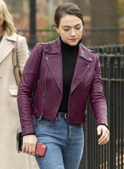 Cara Bloom God Friended Me Maroon Leather Jacket