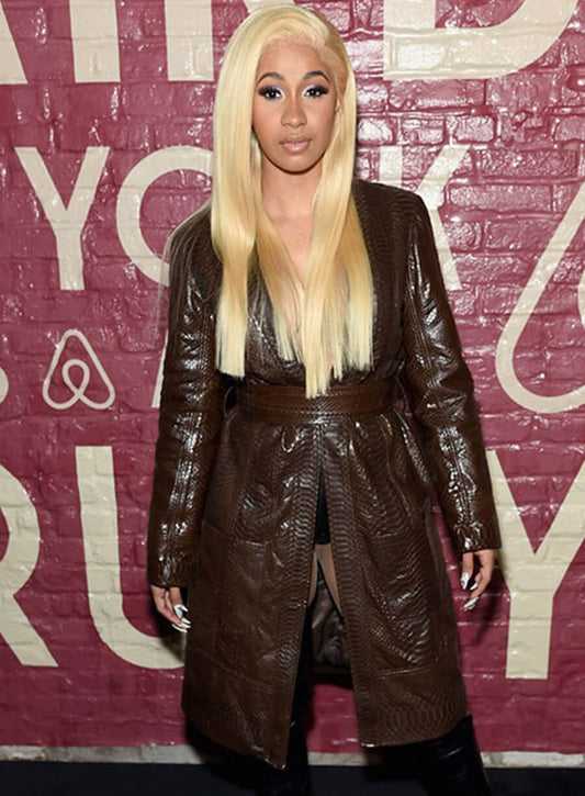 Cardi B Leather Long Coat