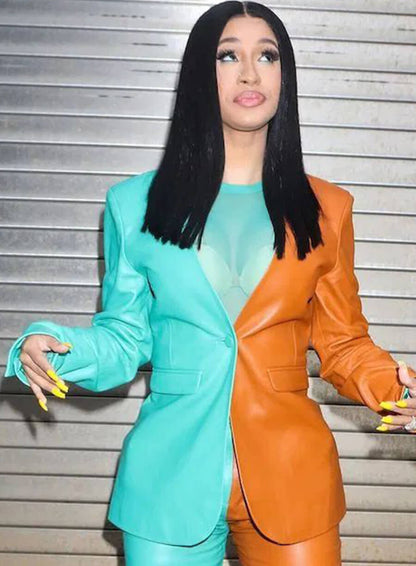 Cardi B Two Tone Leather Blazer