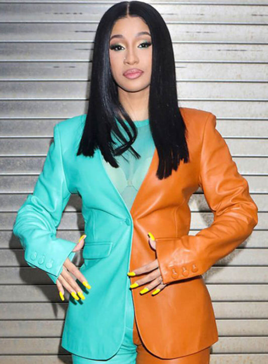 Cardi B Two Tone Leather Blazer