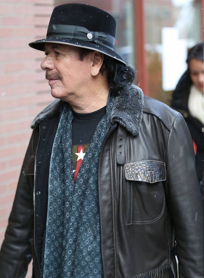  Carlos Santana Black Real Leather Jacket