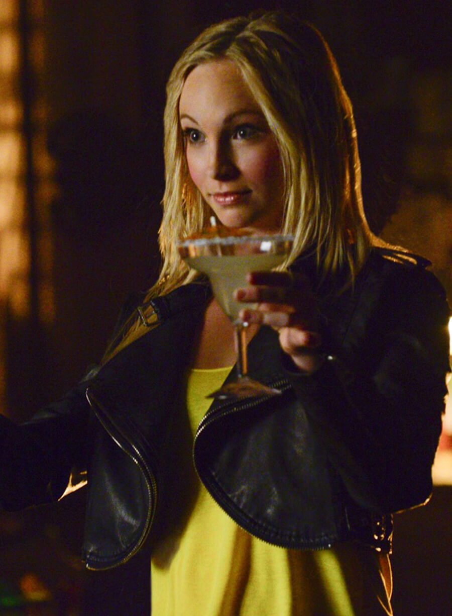 Caroline Forbes The Vampire Diaries S06 Black Cropped Biker Jacket