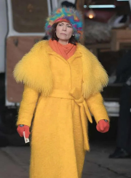 Carrie Preston Elsbeth S02 Yellow Fur Coat