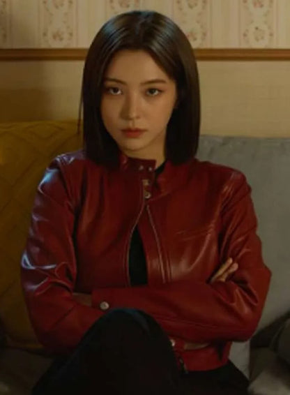 Cashero 2025 Kang Han-na Red Leather Jacket