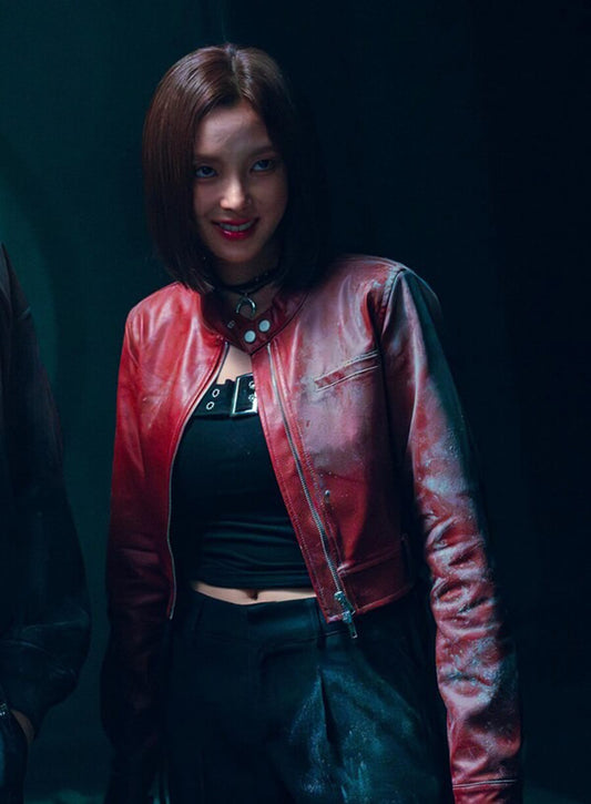 Cashero 2025 Kang Han-na Red Leather Jacket