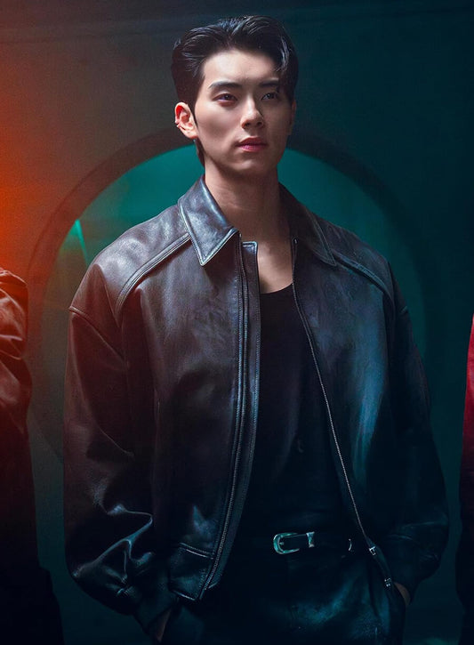 Cashero 2025 Lee Chae-Min Black Leather Jacket