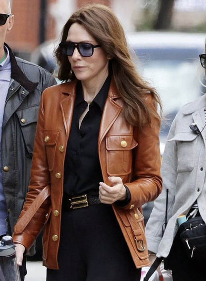 Cate Blanchett Black Bag 2025 Brown Leather Jacket