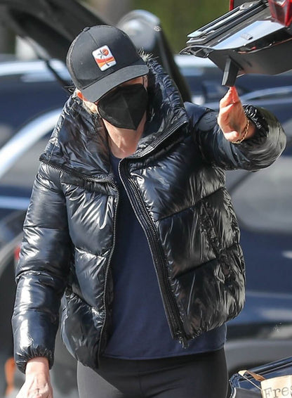 Charlize Theron Black Puffer Jacket