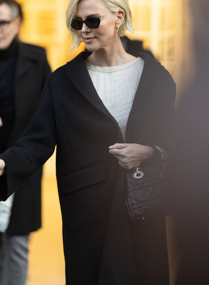 Charlize Theron Black Wool Coat