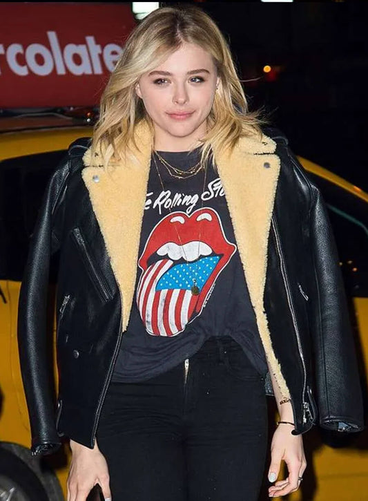 Chloe Grace Moretz Black Leather Jacket