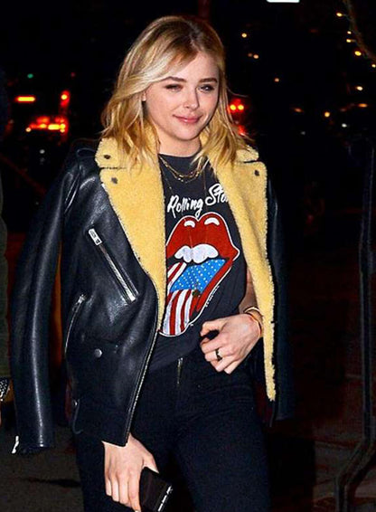 Chloe Grace Moretz Black Leather Jacket