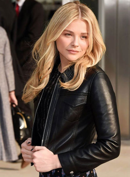 Chloë Grace Moretz PFW Black Leather Jacket