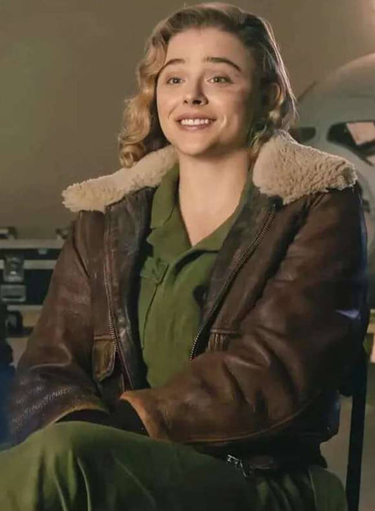 Chloë Grace Moretz Shadow in the Cloud Brown Leather Jacket