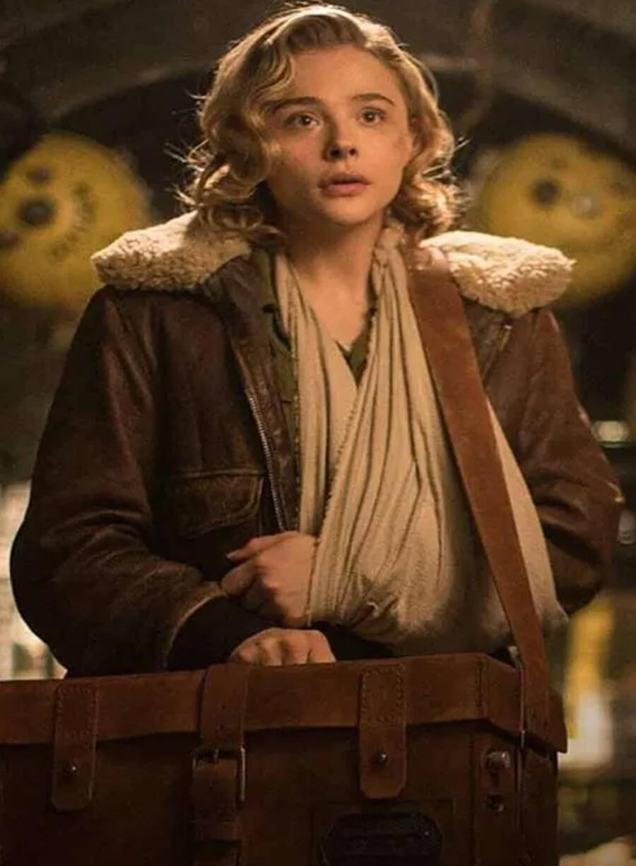 Chloë Grace Moretz Shadow in the Cloud Brown Leather Jacket