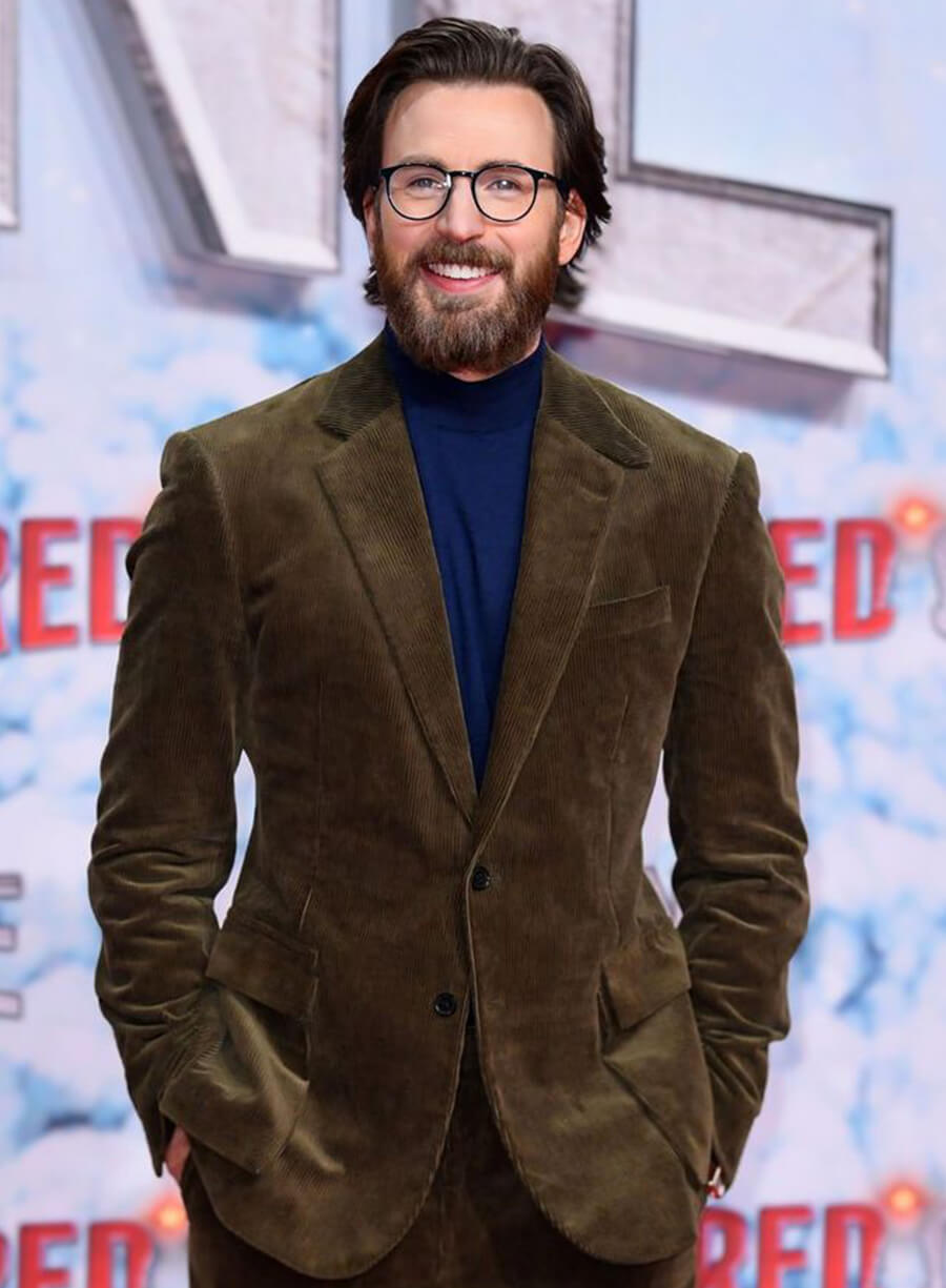 Chris Evan Red One Green Corduroy Blazer