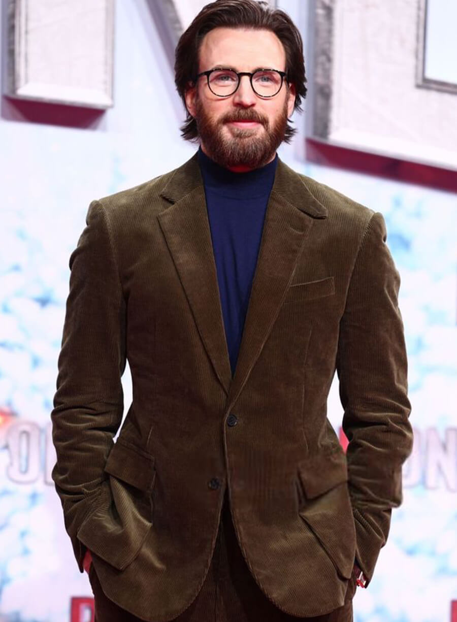 Chris Evan Red One Green Corduroy Blazer