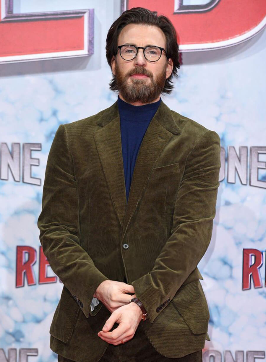 Chris Evan Red One Green Corduroy Blazer
