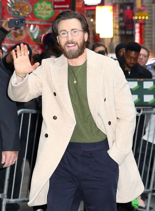 Chris Evans Cream Wool Coat