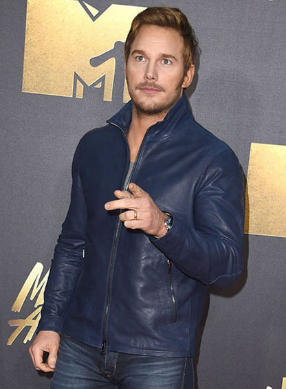 Chris Pratt Blue Leather Jacket
