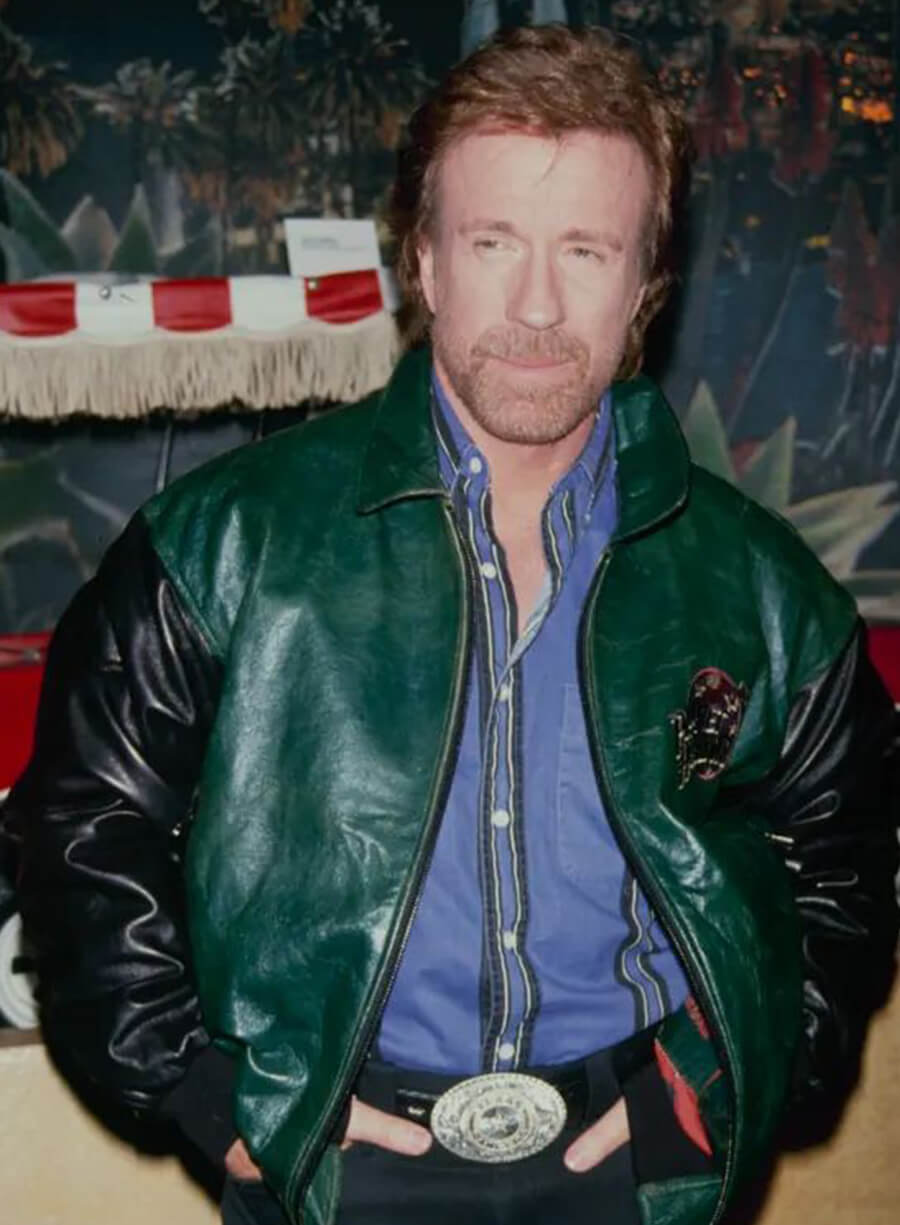 Chuck Norris Green & Black Leather Jacket