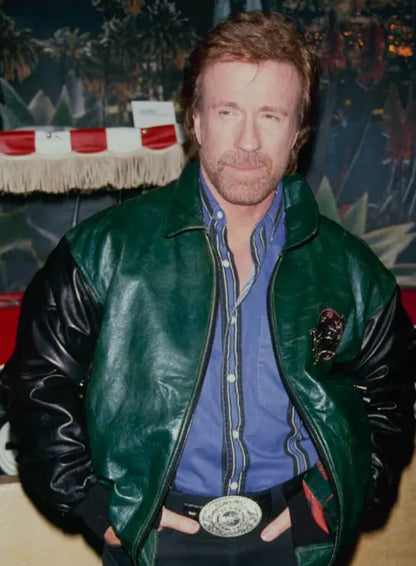 Chuck Norris Green & Black Leather Jacket