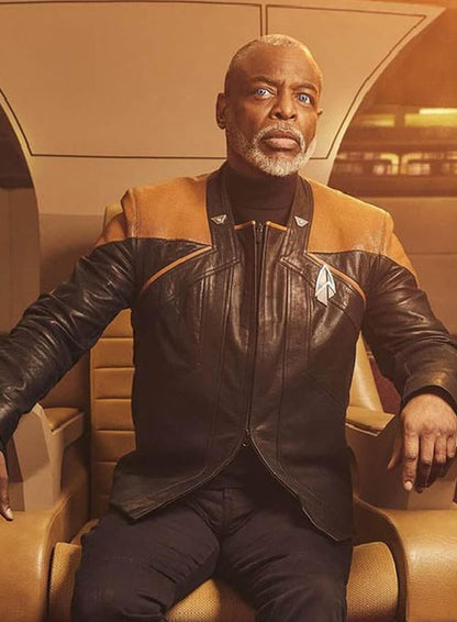 Commodore Geordi Star Trek Picard Leather Jacket