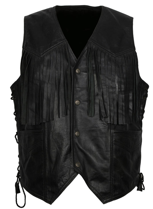 Cowboy Fringe Men Leather Vest