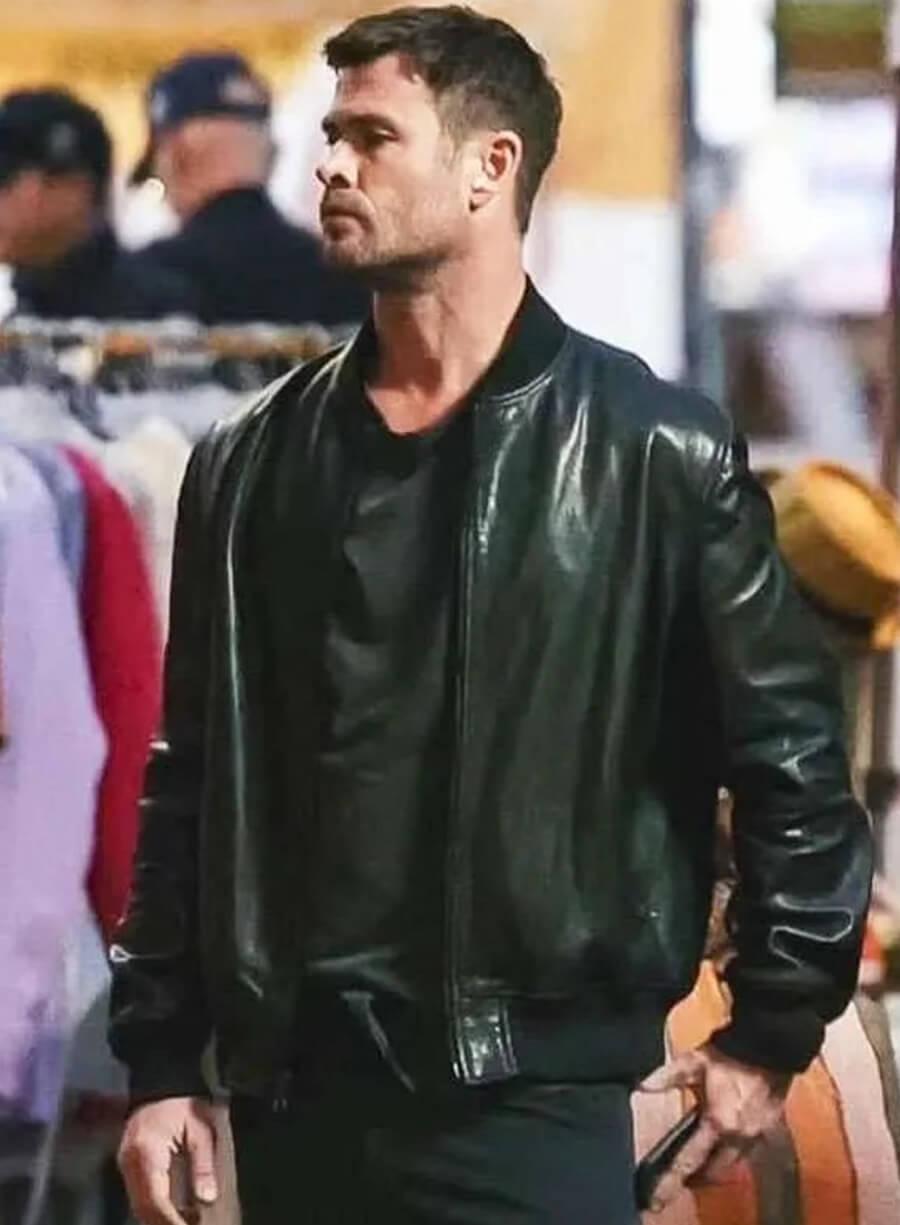 Crime 101 Chris Hemsworth Bomber Leather Jacket
