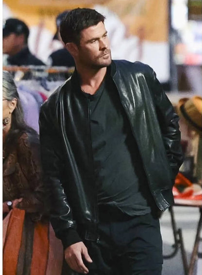 Crime 101 Chris Hemsworth Bomber Leather Jacket