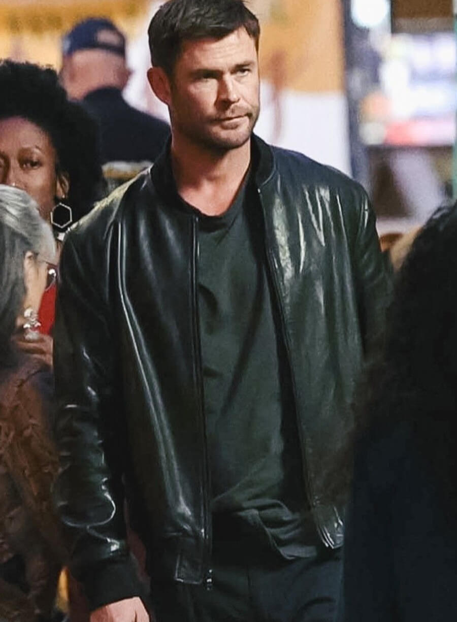 Crime 101 Chris Hemsworth Bomber Leather Jacket
