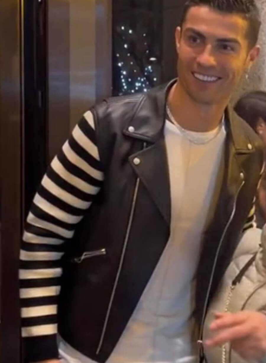 Cristiano Ronaldo Black Biker Leather Jacket
