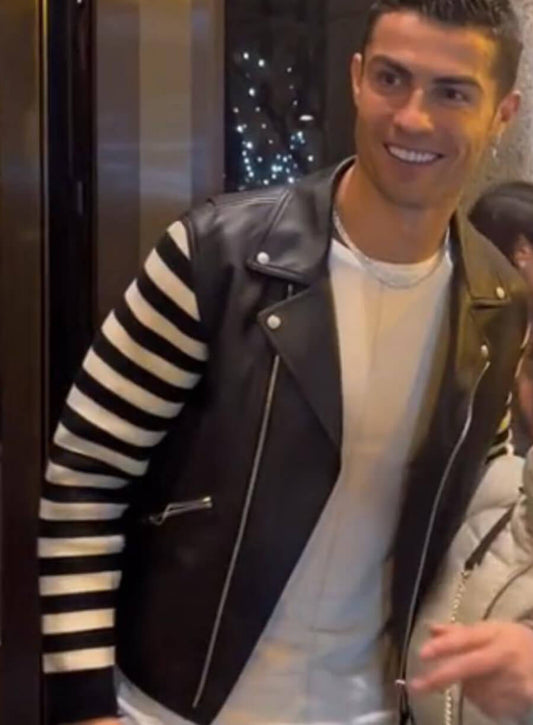 Cristiano Ronaldo Black Biker Leather Jacket