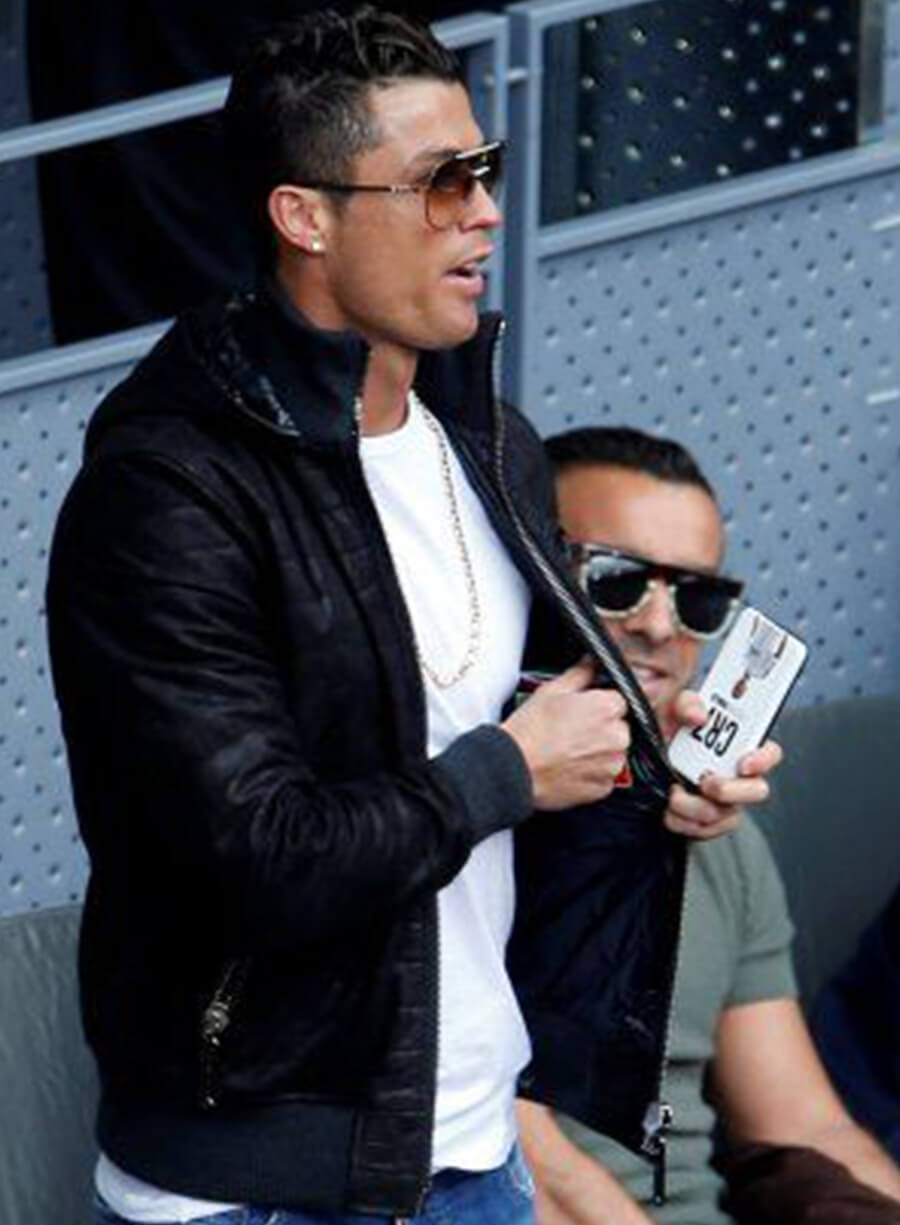 Cristiano Ronaldo Black Leather Hooded Jacket