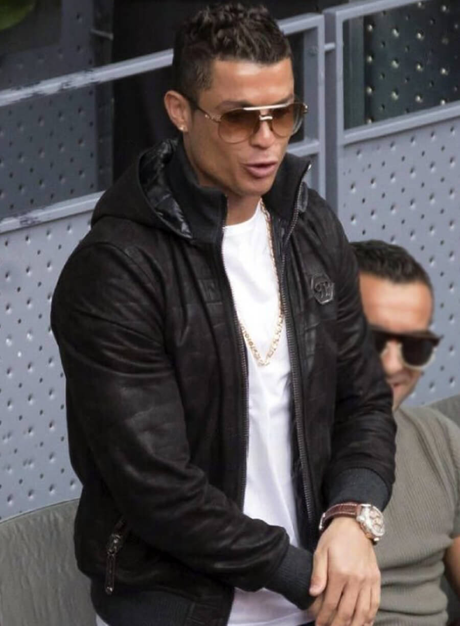 Cristiano Ronaldo Black Leather Hooded Jacket