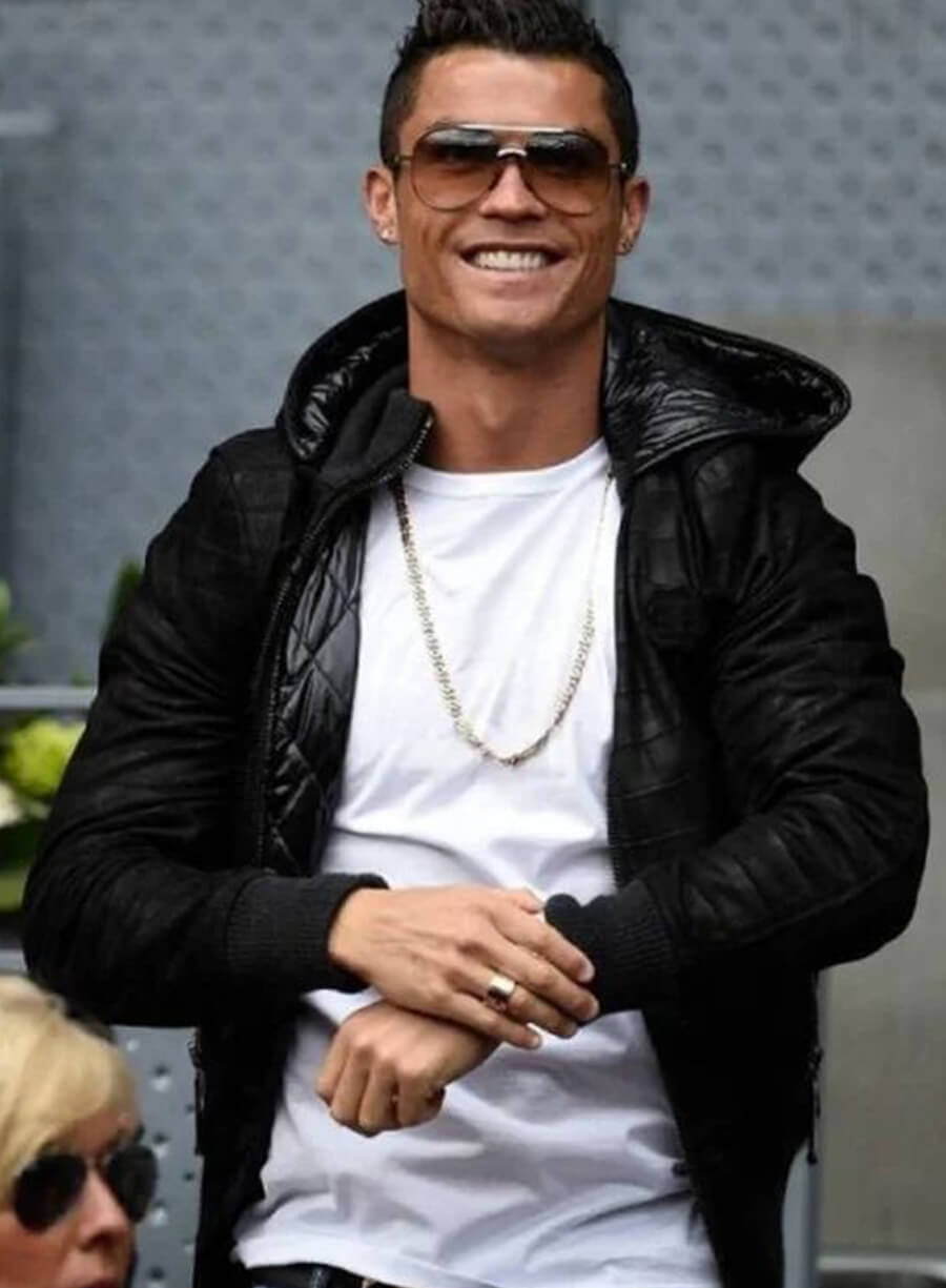 Cristiano Ronaldo Black Leather Hooded Jacket