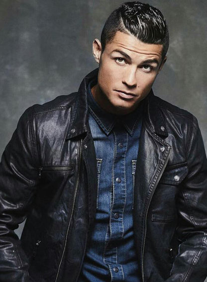 Cristiano Ronaldo Black Leather Jacket
